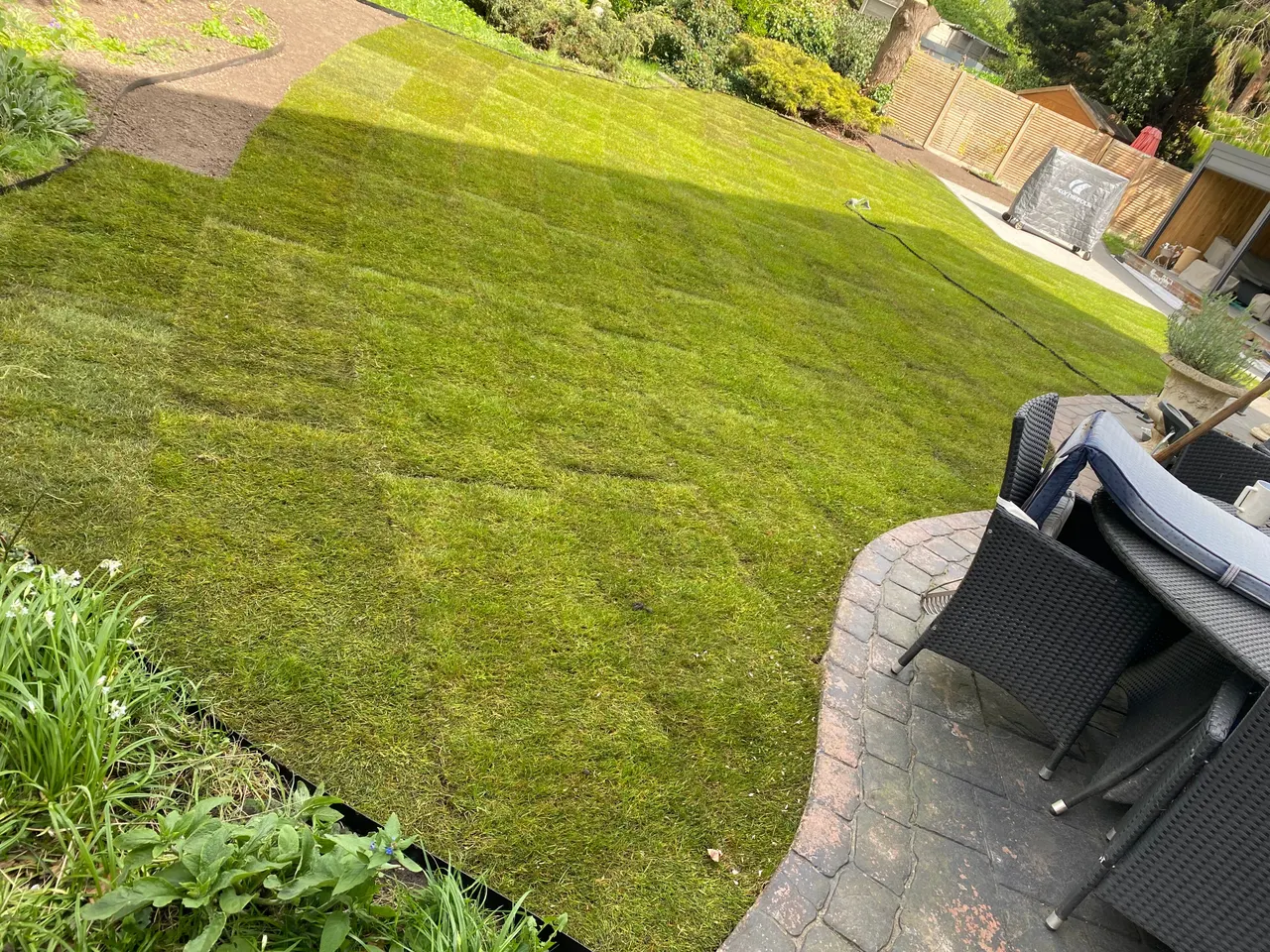 Neatly striped maintained lawn